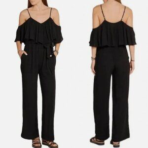 Mara Hoffman Swim Gauzy Black Off Shoulder Wide Leg Jumpsuit M $239